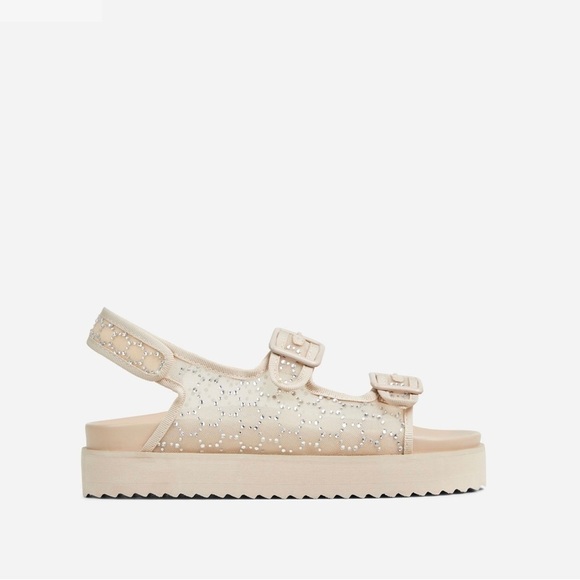 Corta DOUBLE BUCKLE STRAP DIAMANTE DETAIL FLAT DAD SANDAL IN NUDE MESH size 7 - Picture 5 of 12